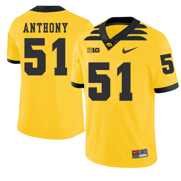 2019 Men #51 Will Anthony Iowa Hawkeyes College Football Alternate Jerseys Sale-Gold - Click Image to Close